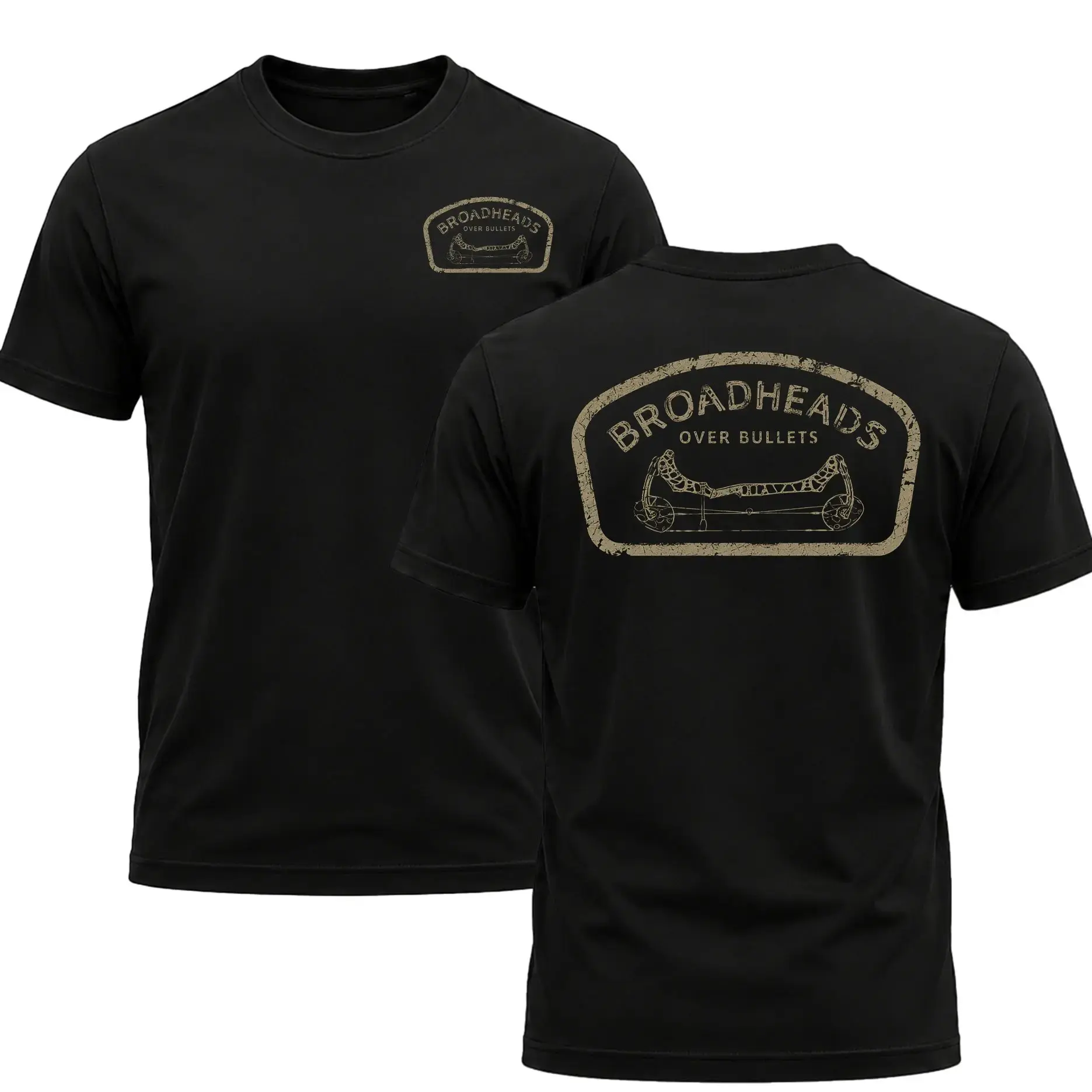 "Broadheads Over Bullets" Men's Shirt, Hunting T-shirt, Crew Bowhunting Shirt, Deer Skull Archery Tee, Archery Tactical Gear, Unisex Short Sleeve Casual 100%, Outdoor Gift For Men, Made In USA.