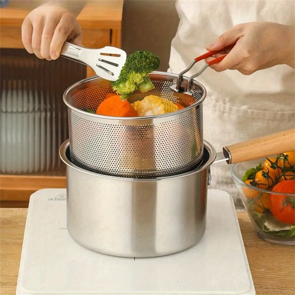 Multi-Functional Stainless Steel Kitchen Pot Set with Lid, Fryer Basket & Strainer Net, Electric Stove Gas Cookware for Home Use