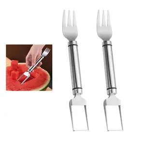 [Free delivery]2pcs Watermelon Cutter Slicer, 2 In 1 Dual Head Watermelon Fork Cutter Tool Portable Stainless Steel Fruit Cutter