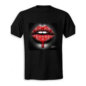 Men's Black Red Lips & Bandana Graphic T-Shirt - Bold White Drip Lip Print, Paisley & Paisley Lip Design, Regular Fit Crew Neck Short Sleeve Casual Summer Tee for Men, Edgy Statement Shirt for Parties & Casual Attire, Soft Premium Quality