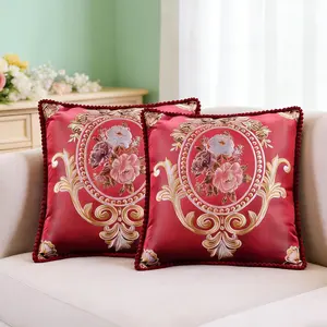 Set of 2 Red Embroidered Throw Pillow Covers 18x18in,Red  Pillow Covers for Living Room,Retro Farmhous Cushion Covers for Sofa Couch