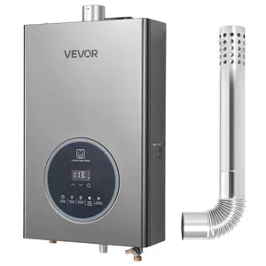 fathersdaygift VEVOR Gas Tankless Water Heater, 4.3Gal Indoor 100000 BTU Instant Hot Water Heater, Smart Temperature Control & Clear LED Display & Multiple Security Protections for Whole House,Silver Gray