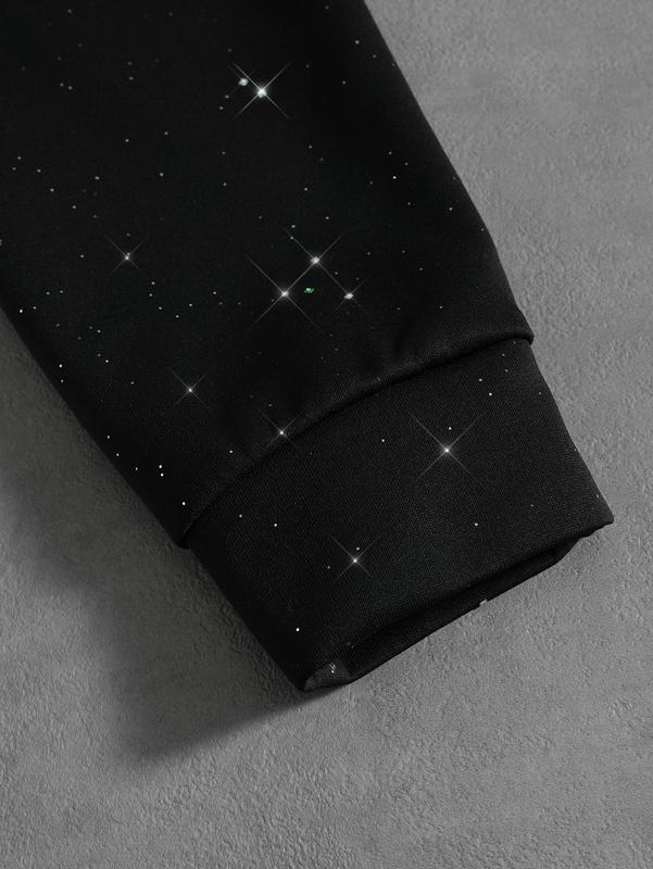 Men's Gypsy star design shiny zipper hooded sweater, soft and skin-friendly fabric, pocket design, street trendy cool style, daily going out on the street, casual commuting adaptation, personalized trend couples versatile wear