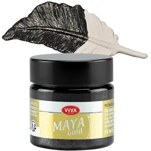 Viva Decor Maya Gold (Hematite) 1.52 Fl Oz - Shiny metallic acrylic paint for creative works on wood, glass, and porcelain. Impact-resistant, smudge-proof, and weatherproof for long-lasting results