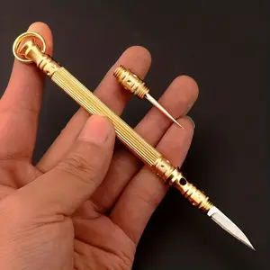 Multifunctional Brass Sharp Knife Toothpick Set, Outdoor Portable Small Tool Keychain Pendant, Mini Knife Gift, Unboxing Opening Box, Well Designed Blades