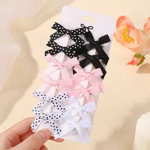 12pcs Y2K Style Mini Solid Color & Polka Dot Bow Hair Clips for Girls, Cute Barrettes for Bangs and Braids, Daily Hair Accessories Gift