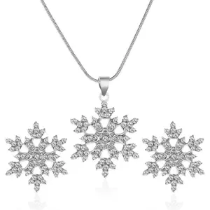 Snowflake Necklace & Earring Set - Women's Christmas Jewelry Gift With Rhinestone Snowflake Pendant