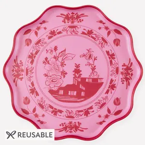 Pink Vintage Botanical Reusable Large Plates (x 4)