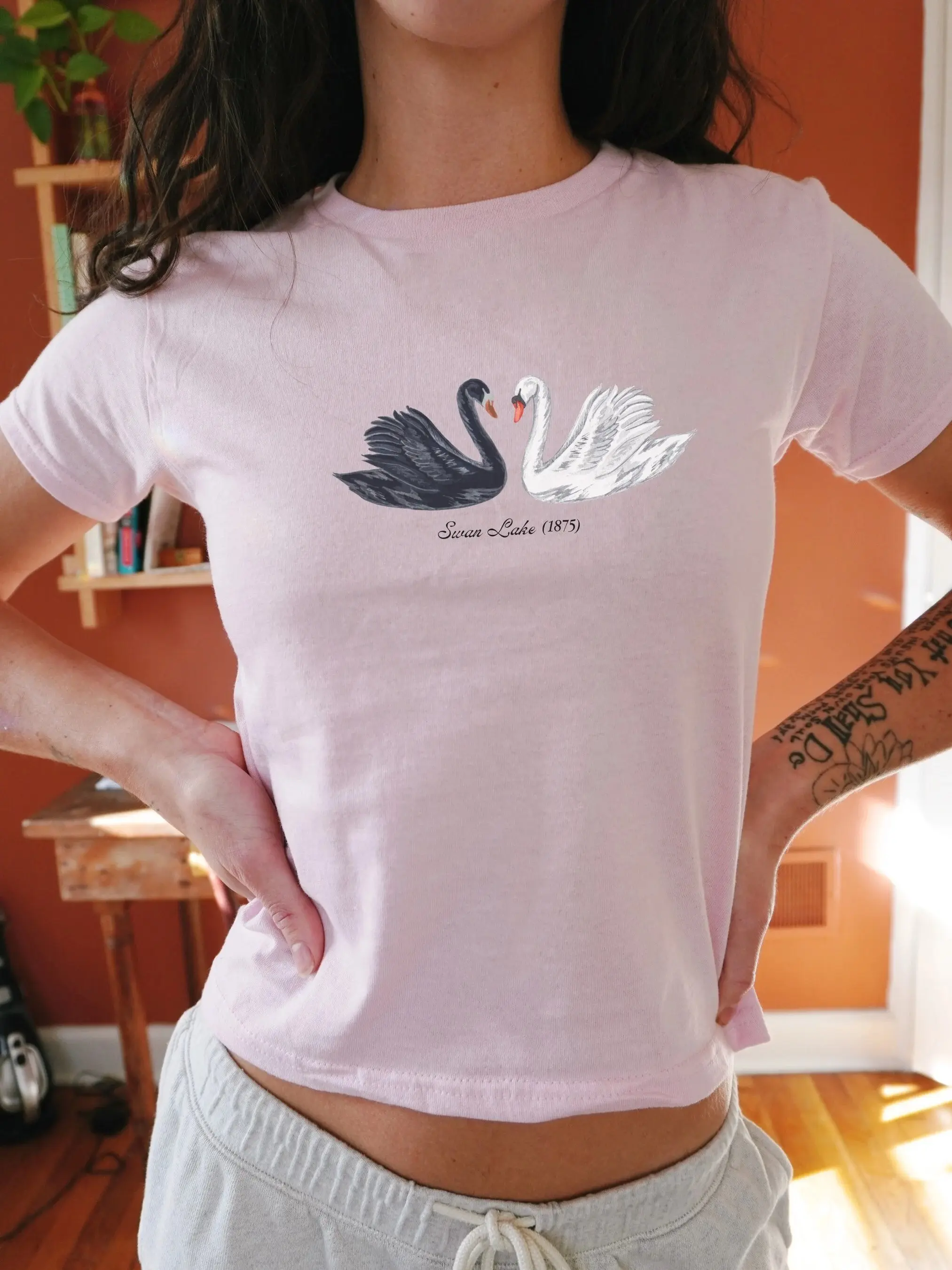 Swan Lake Ballet Coquette Aesthetic y2k cotton baby tee * tchaikovsky balletcore girlhoodcore cinnamon girl ballet dance lover gift ideas