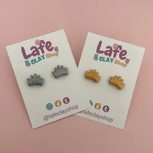 Lafe Clay Shop Crown Studs Earrings - Gold & Silver Options - Handcrafted Clay Jewelry for Women