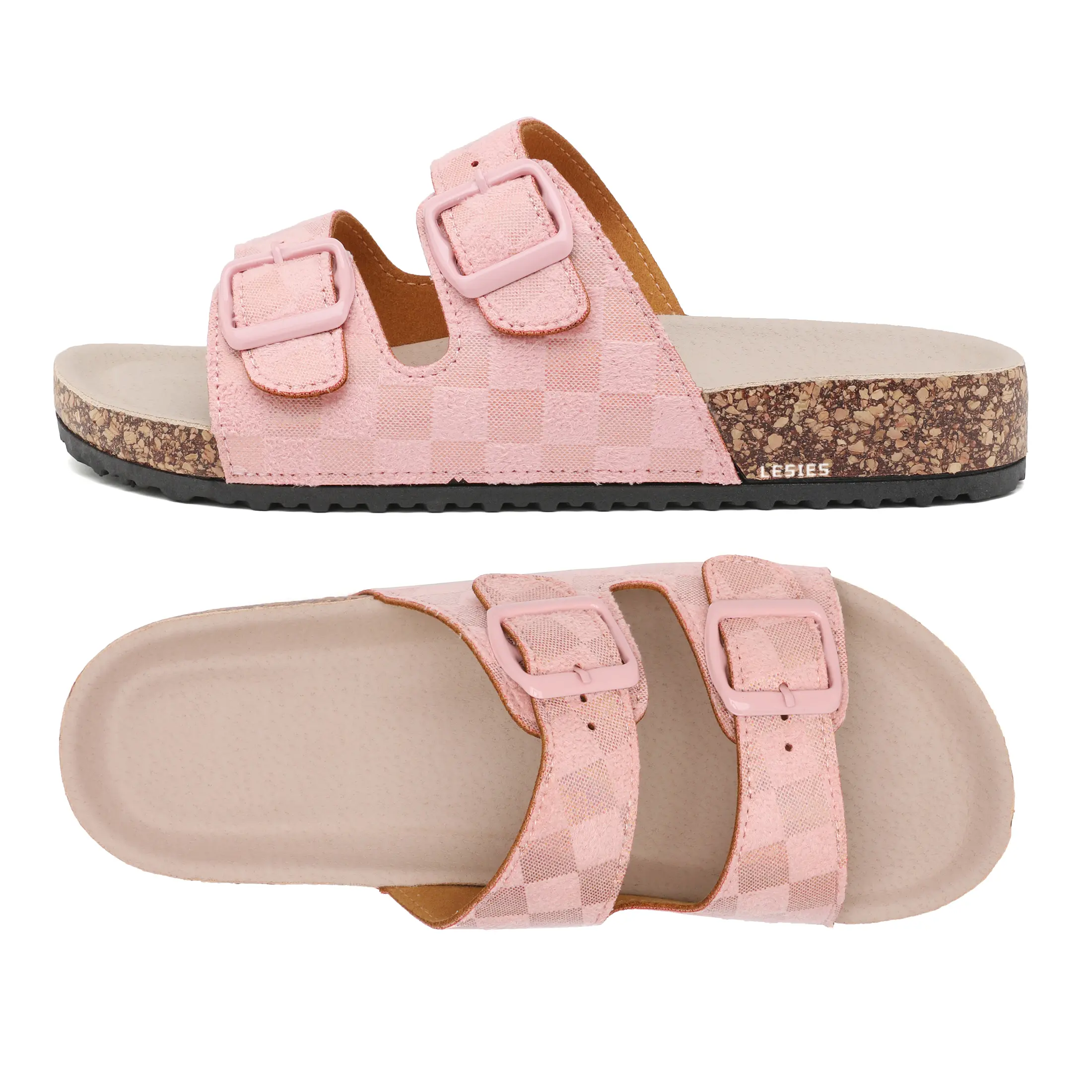 Stylish Double Buckle Checkered Women's Slide Sandals Comfort Meets Fashion for Summer Summer Vibes