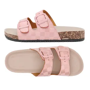 Stylish Double Buckle Checkered Women's Slide Sandals Comfort Meets Fashion for Summer