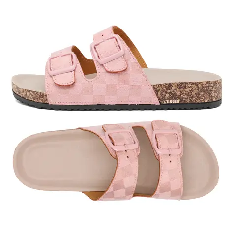 Stylish Double Buckle Checkered Women's Slide Sandals Comfort Meets Fashion for Summer Summer Vibes