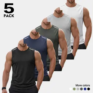 Men's 5-Pack Sleeveless Workout Vest, Sports Tank Tops, Breathable Activewear with Reflective Stripe, Quick Dry Mesh for Gym, Running, Summer