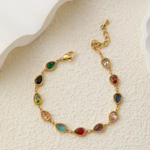 Vintage Colorful Artificial Zircon Decorated Bracelet, Elegant Jewelry for Women & Girls, Trendy All-match & Exquisite Jewelry for Birthday Gift