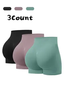 3 Pack Seamless High Waist Yoga Shorts, Tummy Control Butt Lifting Workout Biker Shorts, Breathable Seamless Shorts