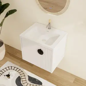 24" Floating Bathroom Vanity with Sink, 24 Inch Single Sink Wall Mounted Bathroom Vanity, with 2 Doors and White Ceramic Basin Top nightstand
