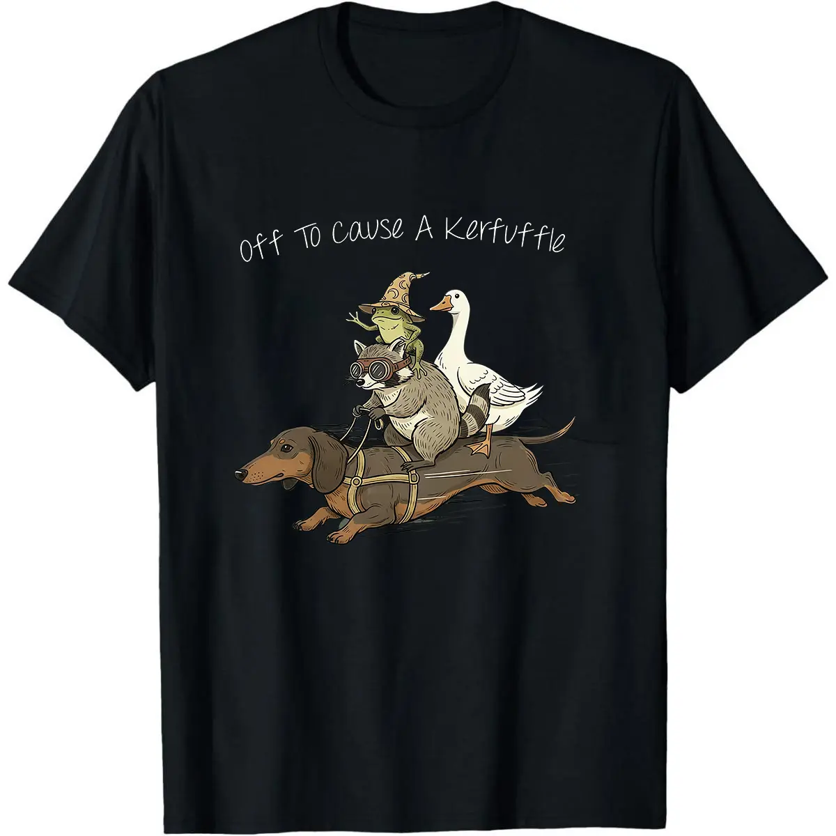 Men's Shortsleeve Crewneck T-Shirt, Funny Raccoon "Off To Cause A Kerfuffle" Graphic, Smooth and Seamless Design