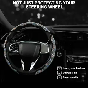 Land Diamond Bling Car Steering Wheel Cover with Crystal Rhinestones 3PCS Segmented Protector Universal Fit for 99% Cars Women's Christmas Gift