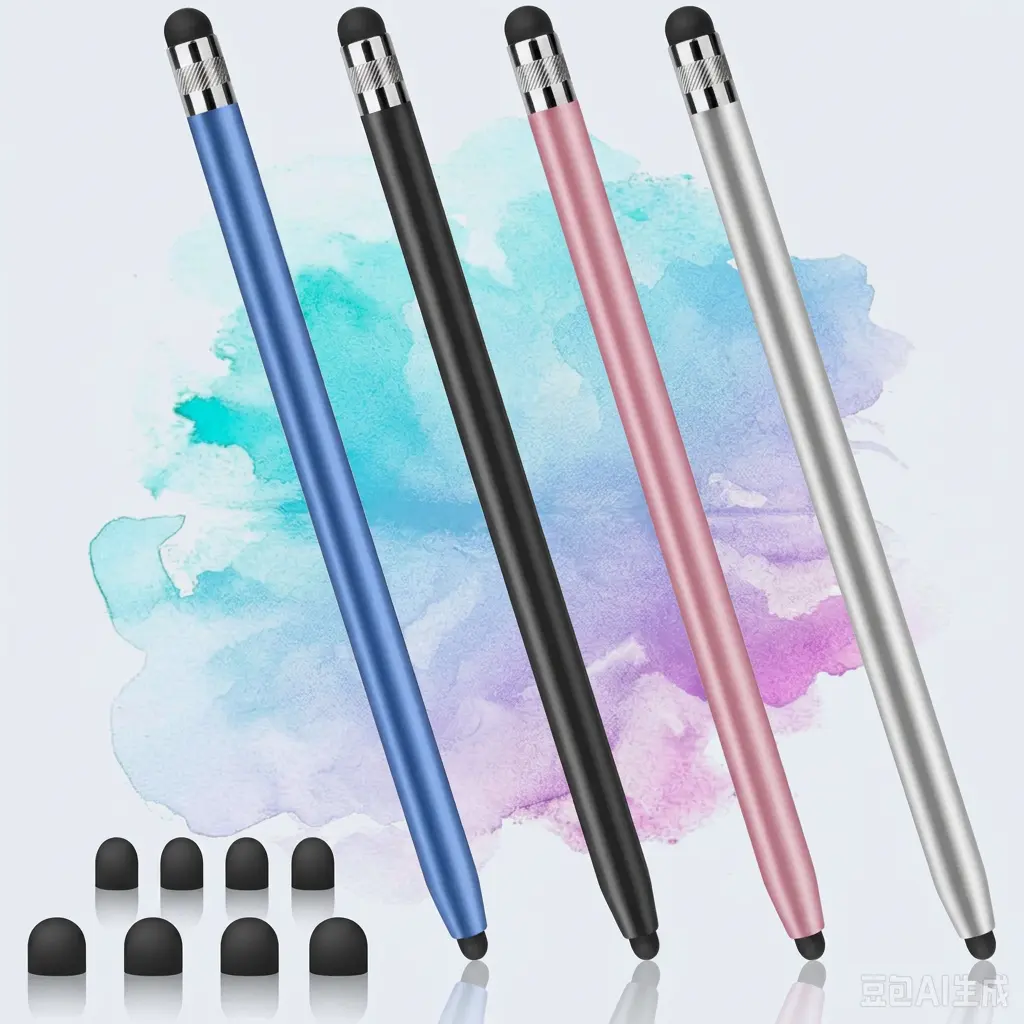 4 PCS 2-in-1 Universal Stylus Pens with 8 Rubber Tips, High Sensitivity & Precision Computer Accessories for Touchscreen Devices - iPad, iPhone, Samsung, Switch, Android