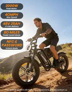 Electric ebike Peak Power 1500W, Full Suspension, Top Speed 32 MPH, Range 70-140 Miles, 50V Class Lithium Battery Approx. 30Ah Removable Battery, LED Lights, 20-Inch All-Terrain Fat Tires, UL 2849 Certified ebike