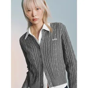 URBAN REVIVO Women's Fitted Embroidered Knitwear Cardigan - Longsleeves, Medium Length, Plaid, Soft Fabric Casual Clothes (UYU960028)