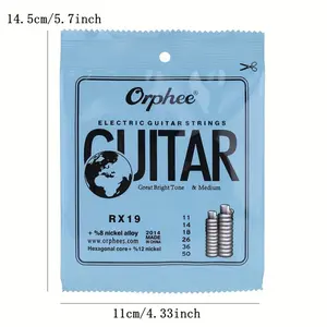 Orphee Electric Guitar Strings RX19 - Great Bright Tone & Medium, 14.5cm x 5.7inch, Made with Hexagonal Core & 12-Nickel Alloy