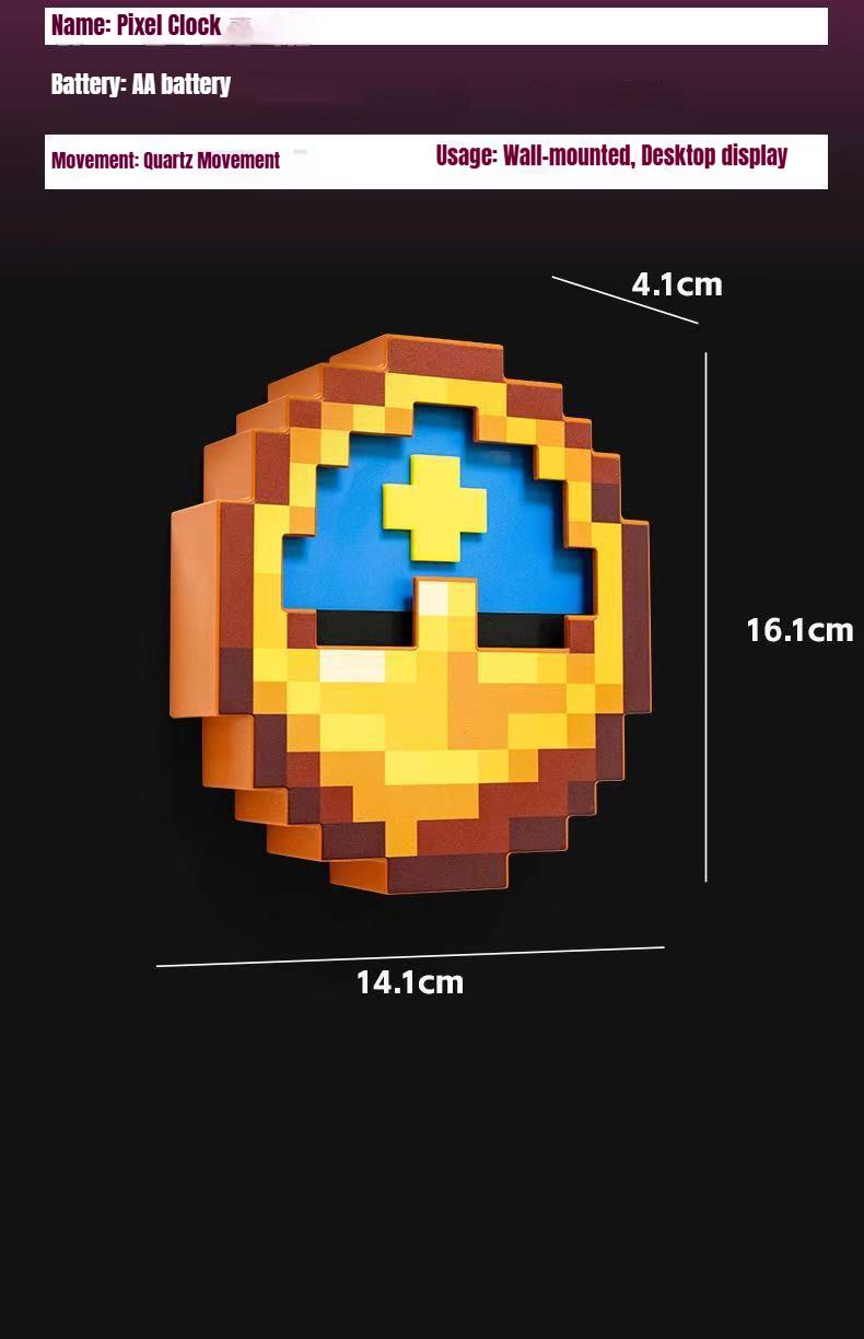 DIYCOM Retro Pixel Wall Clock Auto Switching Day Night Display Hanging Alarm for Bedroom Gamer Room Christmas Gift