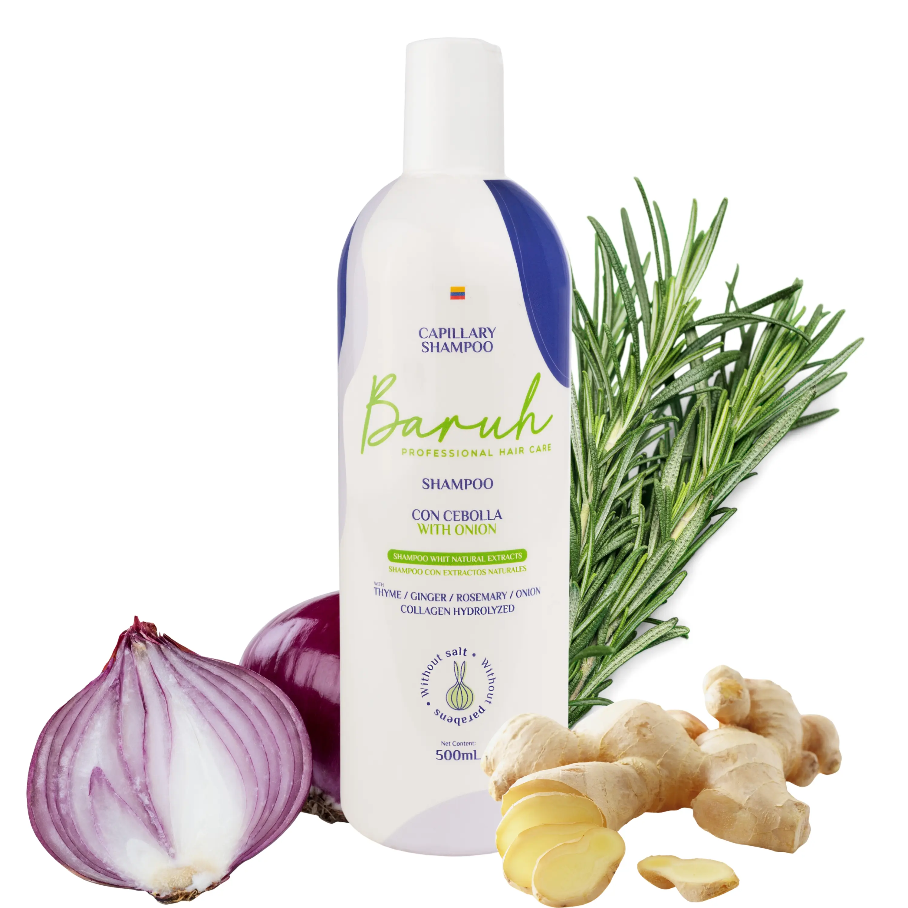 Baruh Onion Shampoo for Hair Growth - Salt & Paraben Free with Rosemary, Biotin, Nettle & Hydrolyzed Collagen - Strengthening Treatment for Thinning Hair, Fuller Thicker Look, 16.9 Fl Oz / 500ml