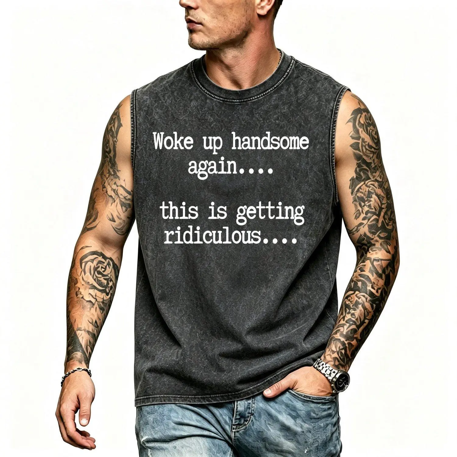 Vests Woke Up Handsome Again Shirt Funny Self Confidence Graphic Tee This Is Getting Ridiculous Quote Short Sleeve Casual Vest Top