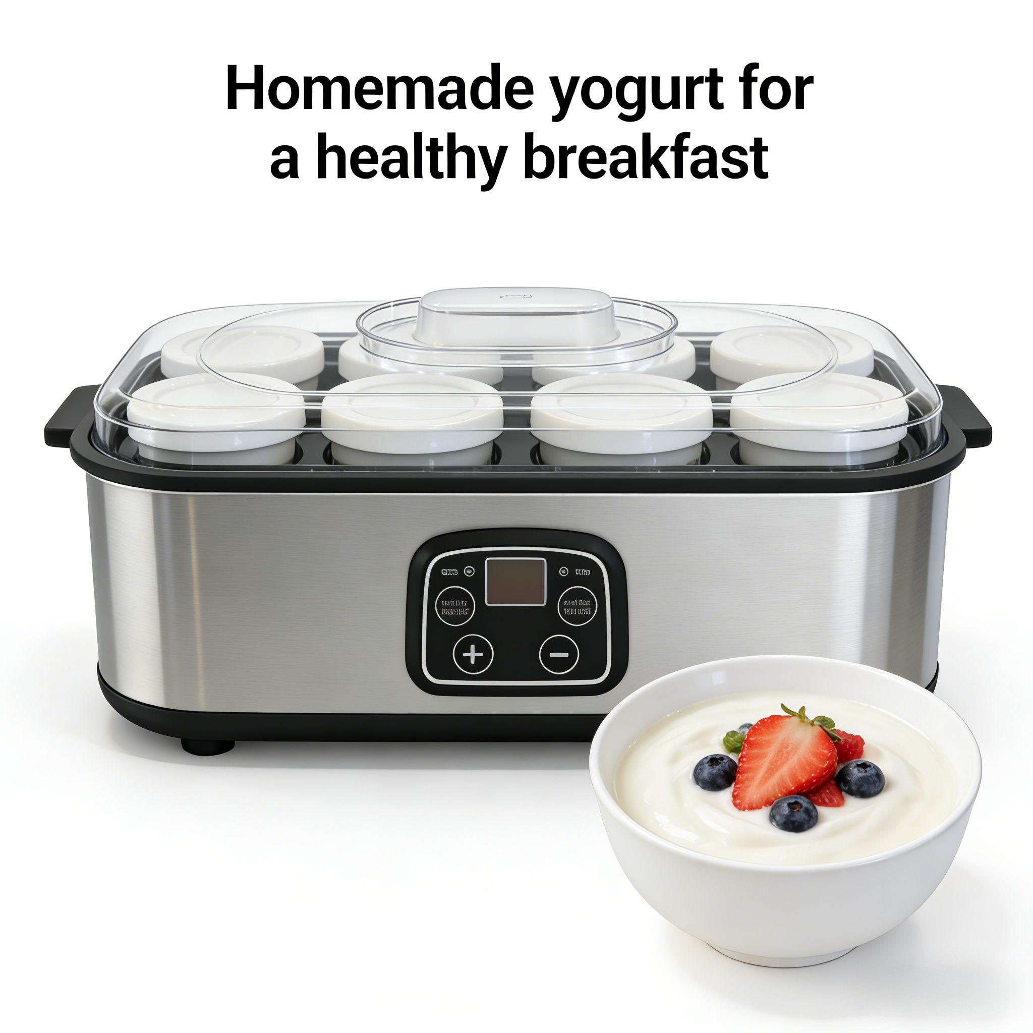 Stainless Steel Yogurt Machine with 8 Jars & 5 FREE Gifts for Healthy Home Cooking