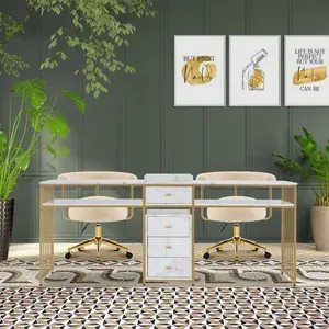 BarberPub Double Acetone Resistant Manicure Table Beauty Storage Nai Desk 2456