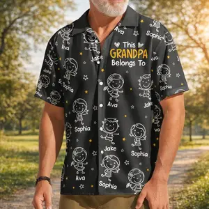 Grandpa Hawaiian Shirt, Papa Shirt With Grandkid Name, This Grandpa Belong To, Father's Day Gift, Grandpa Dad Birthday Giftt