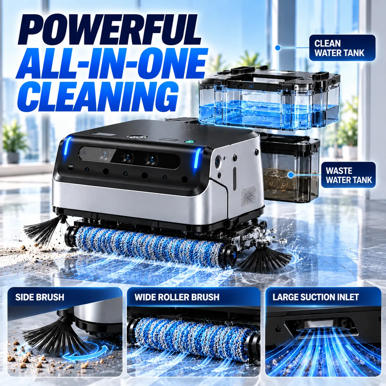 Automatic Floor Cleaning Robot for Home & Commercial Use, Smart Floor Scrubber with Roller Brush for Homes, Offices, Shops & Warehouses