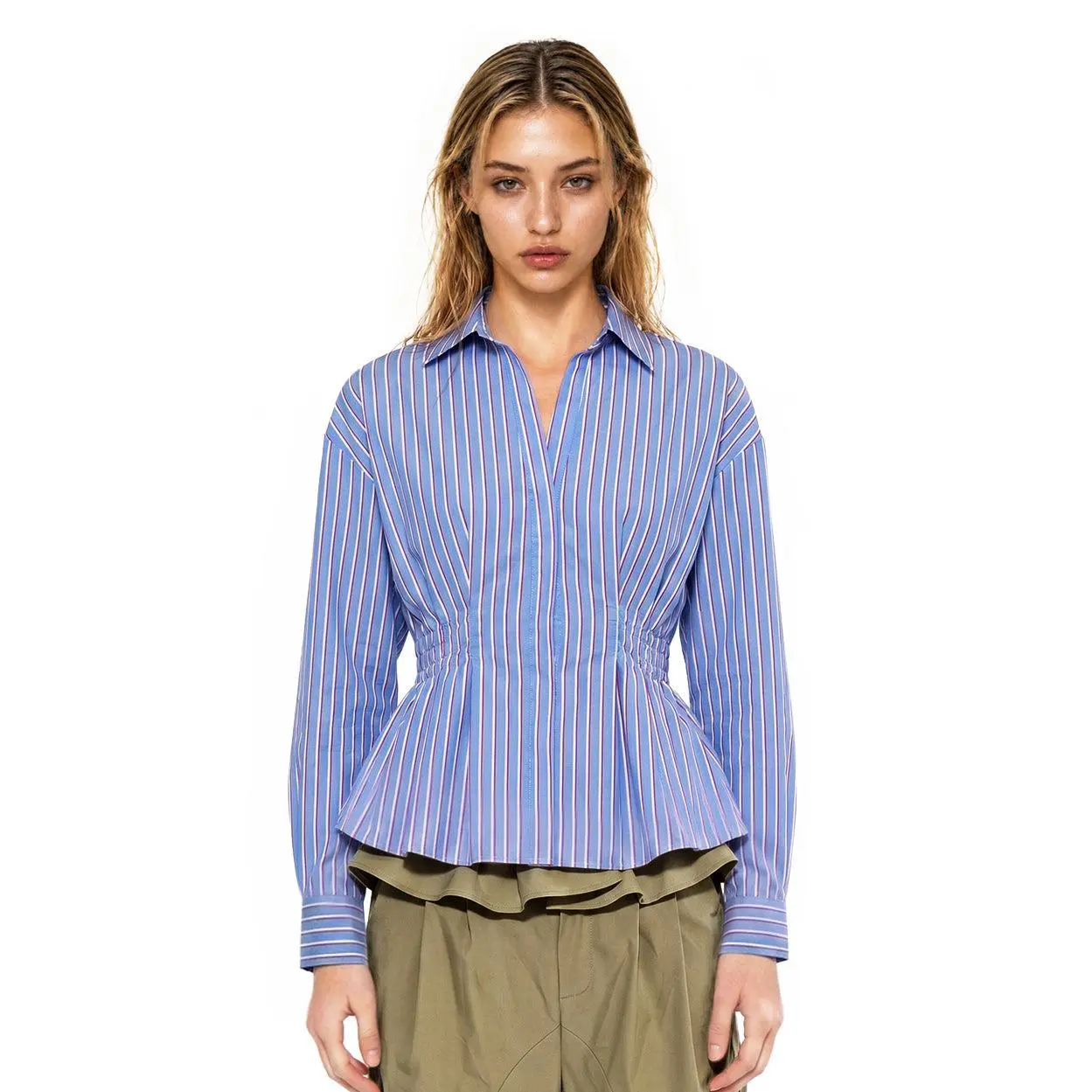 Blue Stripe Peplum Shirt