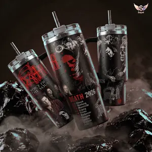 Chuck Schuldiner DeathBand- Voice of the Soul 40 oz Vacuum Insulated Tumbler with Handle Straw Chuck Schuldiner Graphic Keeps Drinks Hot/Cold Stainless Steel Travel Death Metal Fans Chuck Lovers Dark Aesthetic Merch Gift