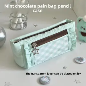 The New Large-capacity Simple Lace Pencil Case Ins High-value Student Stationery Storage Bag Stationery Box Pen Bag