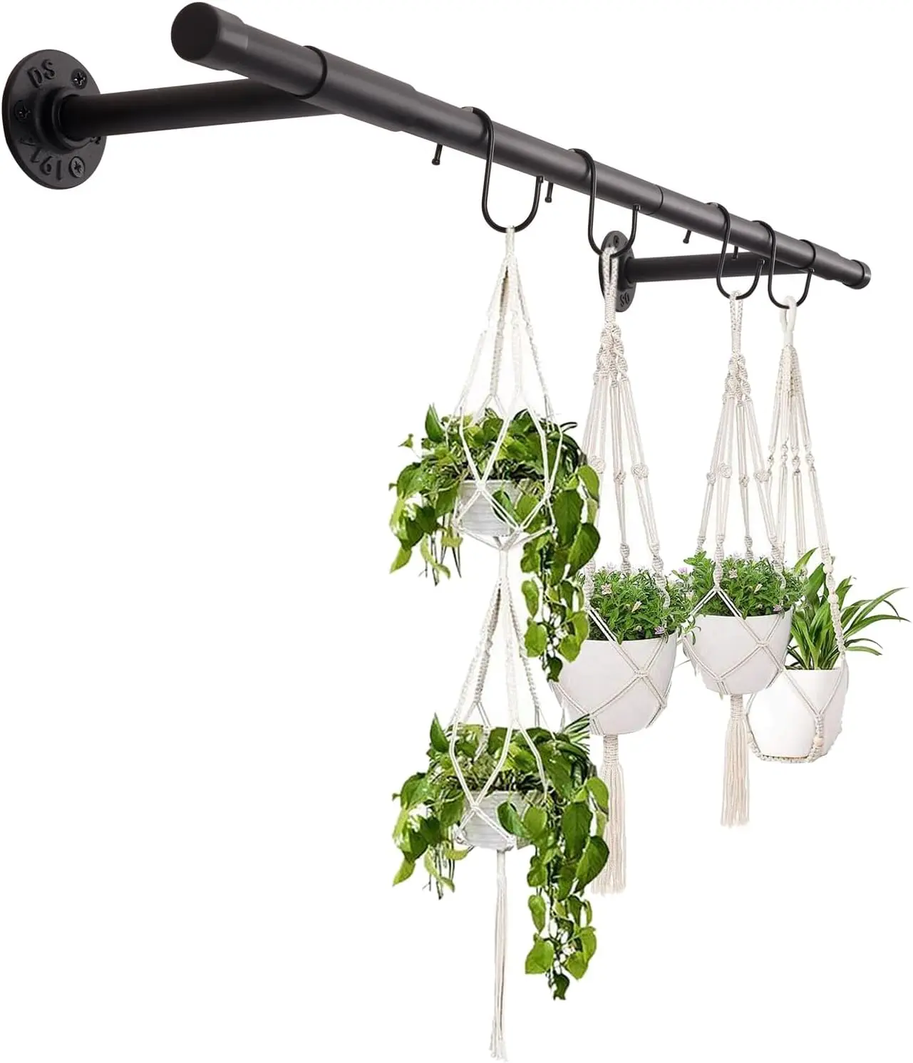 Metal Hanging Planter Rod for Aquarium Window-Side Greenery - Classic Indoor Holder, Window Shelves, Strong Metal Support, Screws+Expansion Fit, Wall-Adjustable, Tight Space-Friendly (Pot, Rope Not Included; Fits Faux Plants Too)