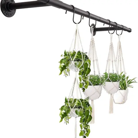 Aquarium Metal Hanging Planter Rod - Durable & Reliable Window-Side Greenery Holder, Fast Window Mount, Adapts to Tight Spots, Wall-Adjustable, Screws+Expansion Plugs Installation (Pot/Rope Not Included; Fits Faux Plants)