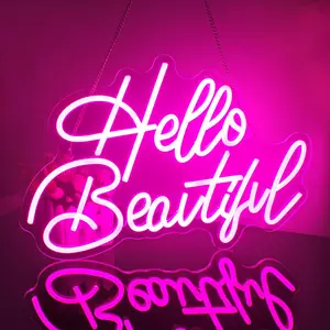 Hello Beautiful Neon Sign, USB Powered Neon Light, LED Glowing Wall Mounted Neon Light, Decorative Light for Hair Salon, Beauty Studio, Nail Bar