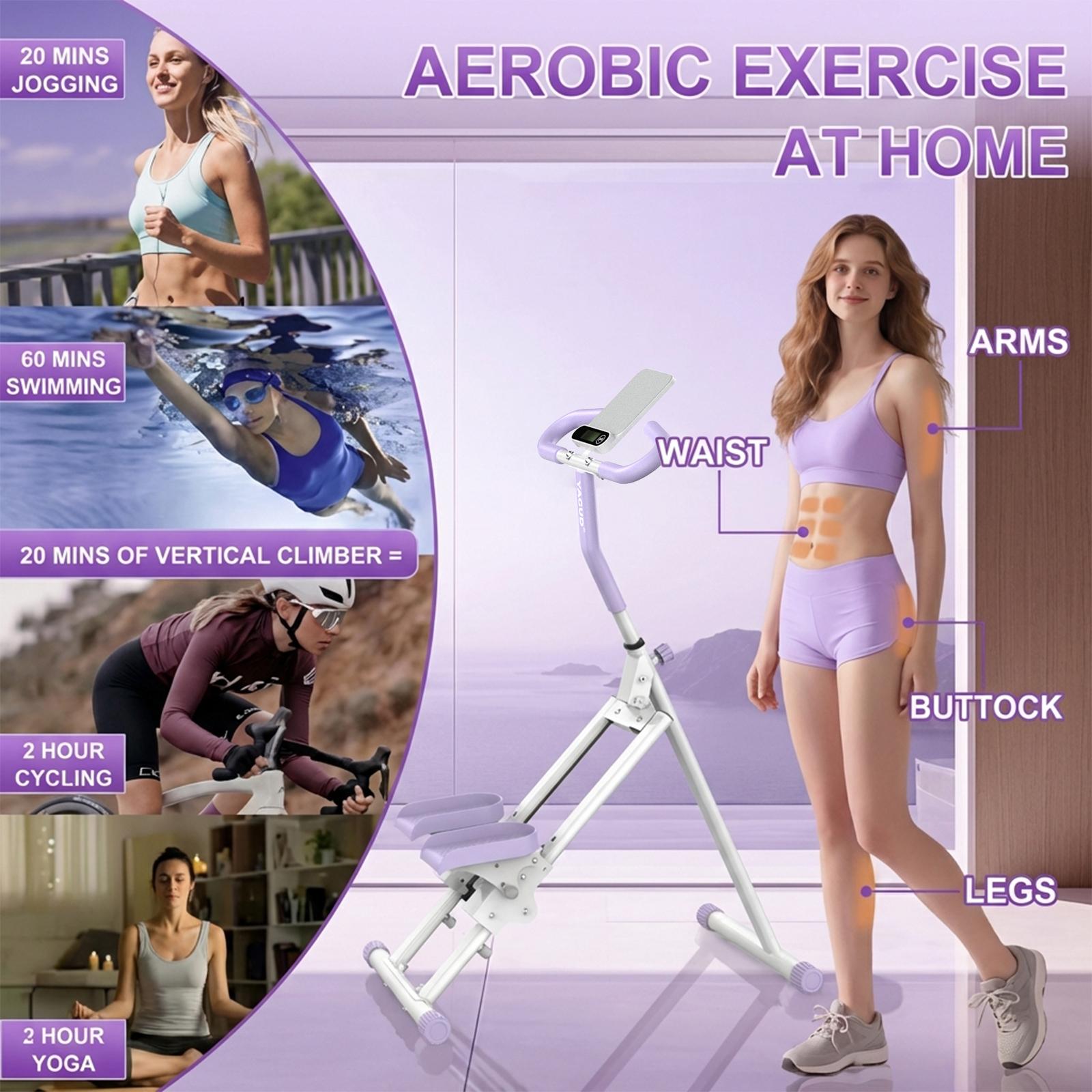 Yagud Stair Stepper w/Handlebar, Extended Step Range Climber Machine , Adjustable Handlebar/Pedal, For Home Gym Exercise, Purple