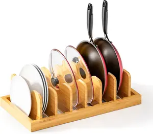 Bamboo Pot Lid Organizer Pot Lid Holder, Pot and Pan Organizer Drawer Organizer for Pot Lids, Pans, Cutting Boards & Baking Sheets, Dinner Plates, Reusable Containers in Cabinet Storage outdoorfun