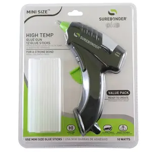 Surebonder High Temperature Mini Glue Gun with 12 All Purpose Mini Hot Glue Sticks Included, 10 Watts, Black