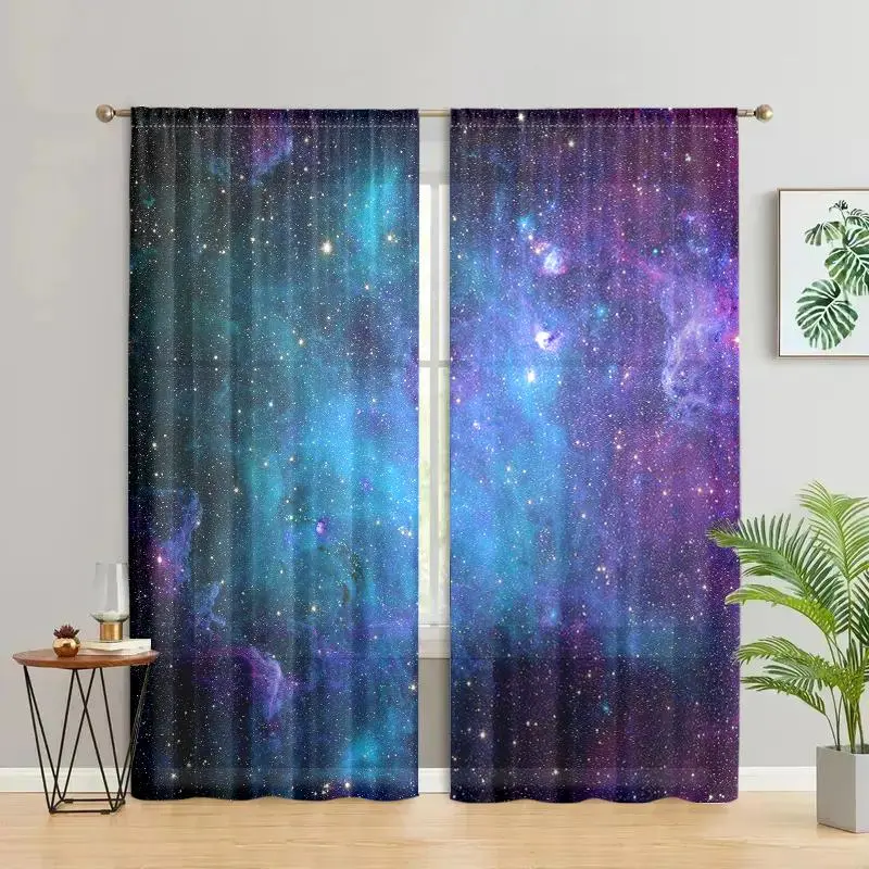 Galaxy Print Curtain, 2 Counts/set Space Nebula and Starry Sky Decor Curtain, Home Decor for Bedroom, Living Room, Kitchen, Study Room