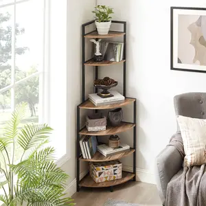 6-Tier Corner Shelf, 59.5 Inch Industrial Bookshelf, Multipurpose Storage Rack with Metal Frame, Suitable for Living Room Home Office Kitchen Small Space