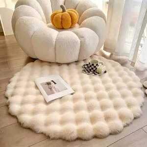 Trendy Round Fluffy Faux Rabbit Fur Rug 35x35 Inch Soft Cloud-Like Plush Shag Carpet Non-Slip Thick Floor Mat for Bedroom Living Room Modern Cozy Home Decor Large Living Room Carpet Perfect Christmas Gift for Women Girls Home Essentials