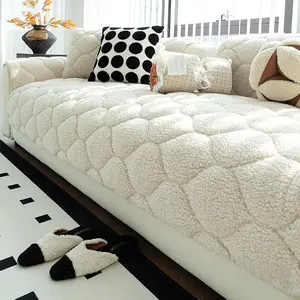 Autumn Winter Plush Sofa Cover, Anti-Slip Pet-Friendly Soft Sofa Protector, Fashionable Country Style, Living Room Bedroom Decor, Washable Sofa Slipcover