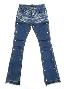 Double Layer Stack Jeans Crack Wash