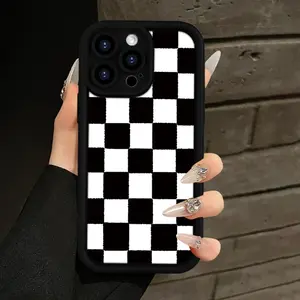 Case for iPhone 17 Pro Max 16 Plus 15 14 13 12 11 Air E With A Black and White Checkered Design Drop Protection Shockproof Soft Silicone smartphone Cover
