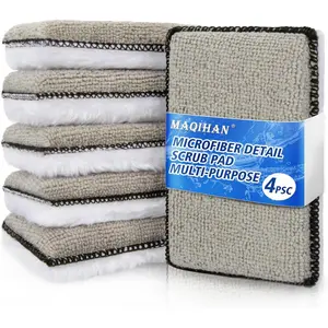 Microfiber Pad-4PCS Microfiber Pads Detailing Sponge Two Sides of Microfiber Cloth and Nylon Bristle Brush Kit For Car Interior,Leather Sofa,Shoes and Bags Car Wash Kit